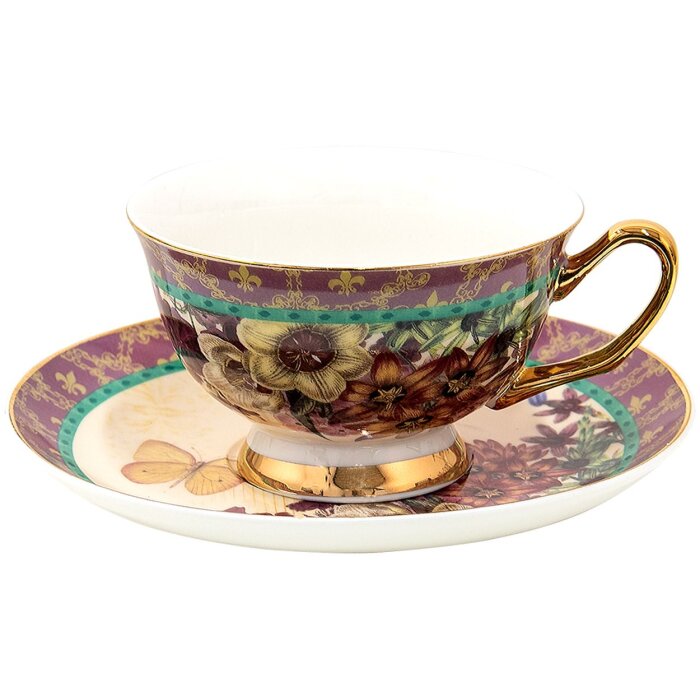 Clayre & Eef 6CE1478 Coffee Cup and Saucer 12x10x6 cm - Ø 15x2 cm - 200 ml