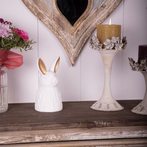 Clayre & Eef 6CE1525 Decoration Statue Rabbit 11x11x21 cm White - Gold Coloured