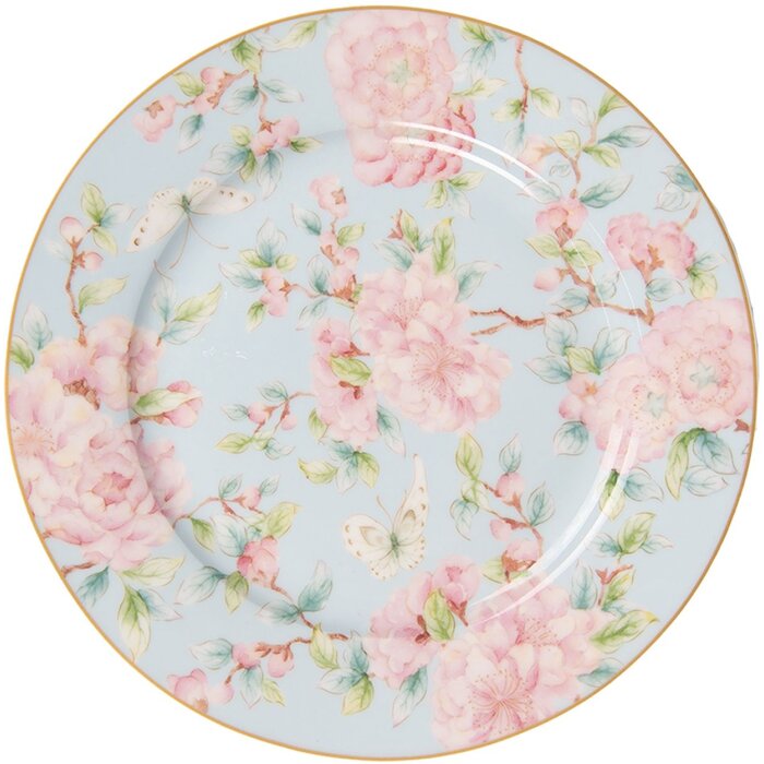 Clayre & Eef 6CEDP0126 Small Plate Ø 19x2 cm Green - Pink Breakfast Plate