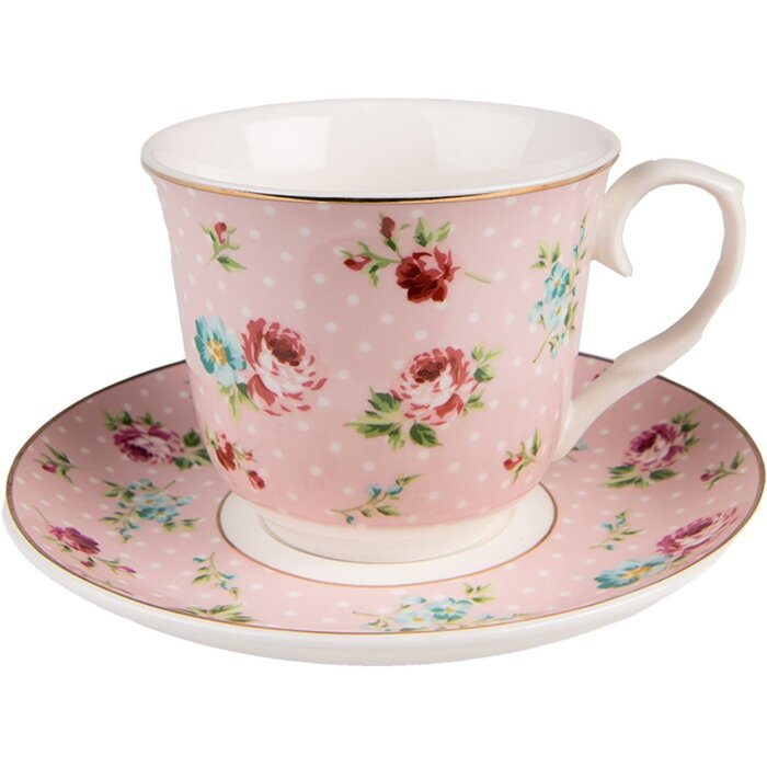 Clayre & Eef 6CEKS0127 Coffee Cup and Saucer Ø 15x8 - 250 ml Pink