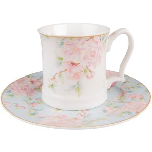 Clayre & Eef 6CEMU0126 Mug 13x9x9 cm - 414 ml White - Pink