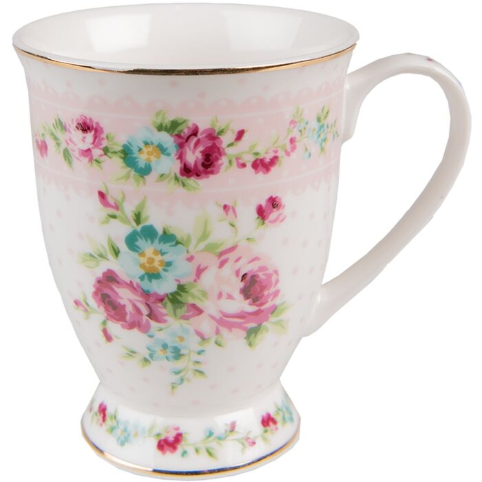 Clayre & Eef 6CEMU0127 Mug 12x9x10 cm - 296 ml White - Pink