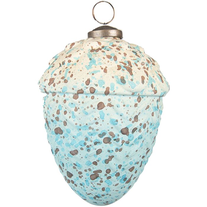 Clayre & Eef 6GL3716 Christmas Ball Ø 9x14 cm Turquoise - Beige Christmas Ball