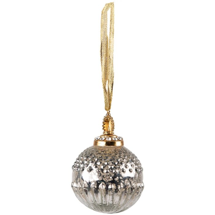 Clayre & Eef 6GL3817 Christmas Ball Ø 7x10 cm Silver Coloured Christmas Ball