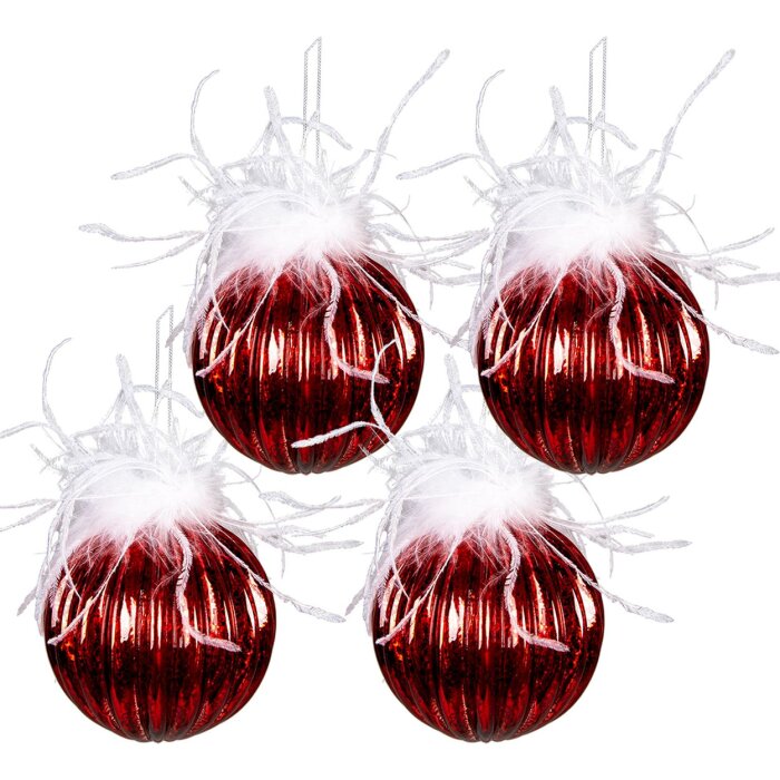 Clayre & Eef 6GL3929 Christmas Ball Ø 10 cm (Set of 4) Red - White