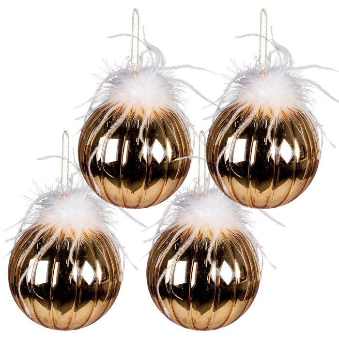 Clayre & Eef 6GL3933 Christmas Bauble Ø 12 cm (Set of 4) Gold-coloured - White Christmas Bauble