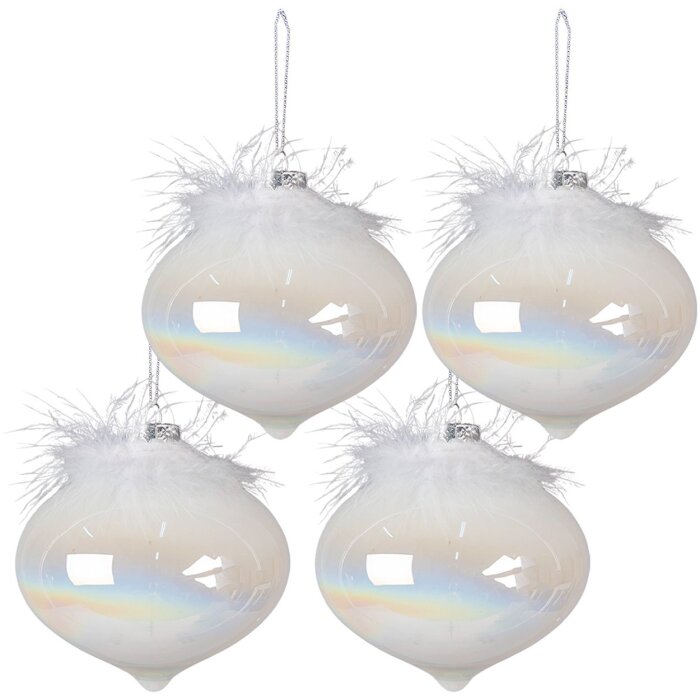 Clayre & Eef 6GL3937 Christmas Ball Ø 10 cm (Set of 4) White Christmas Ball