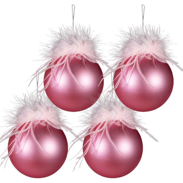 Clayre & Eef 6GL3940 Christmas Ball Ø 10 cm (Set of 4) Pink Christmas Ball