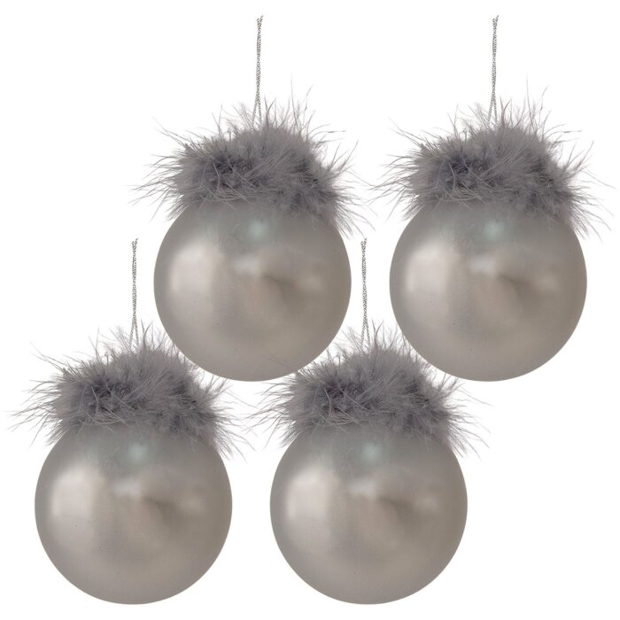 Clayre & Eef 6GL3941 Christmas Tree Ball Ø 8 cm (Set of 4) Silver-coloured - White