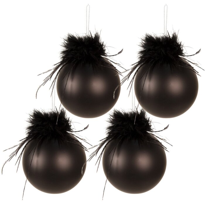 Clayre & Eef 6GL3943 Christmas Tree Ball Ø 8 cm (Set of 4) Black