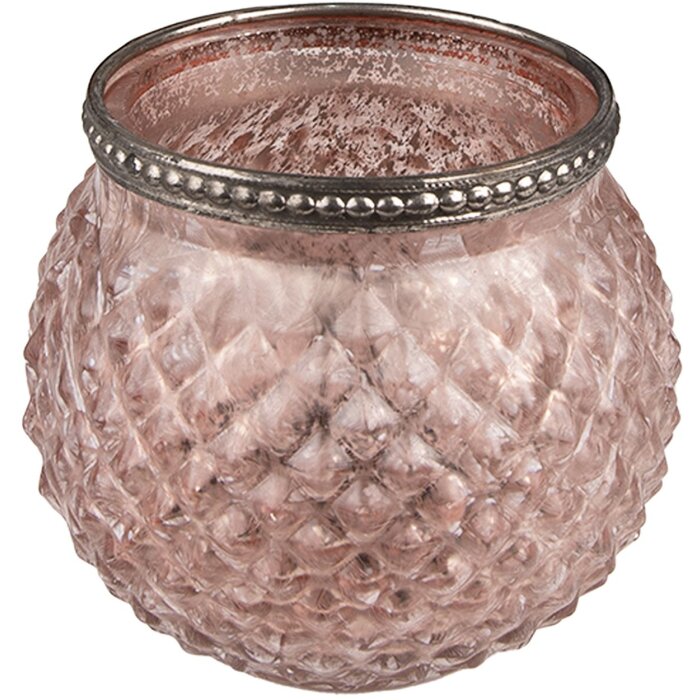 Clayre & Eef 6GL3978 Tealight Holder Ø 10x9 cm Pink Glass Candle Holder