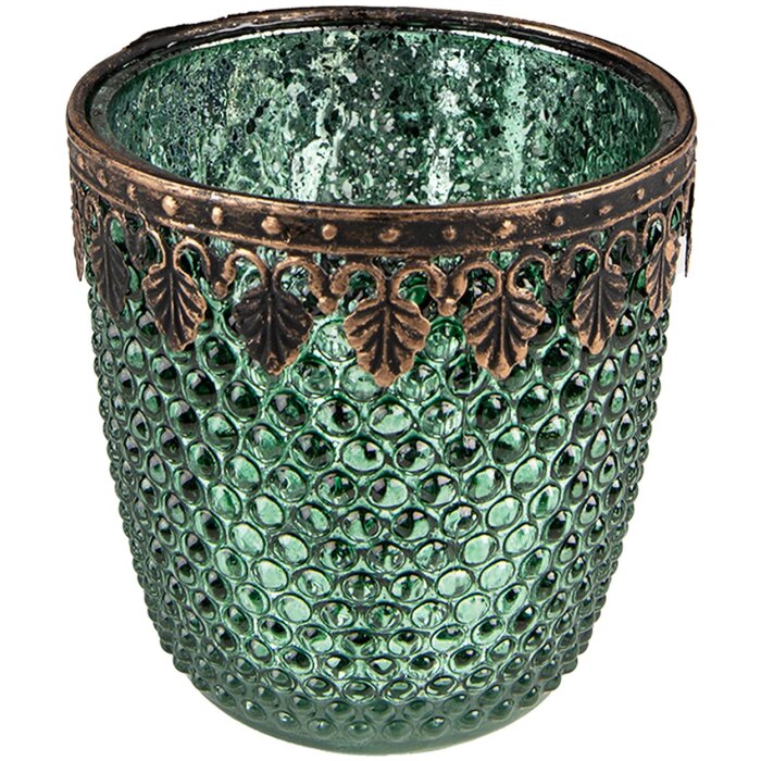 Clayre & Eef 6GL3994 Tealight Holder Ø 9x9 cm Green Glass Candle Holder