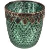 Clayre & Eef 6GL3994 Tealight Holder Ø 9x9 cm Green Glass Candle Holder