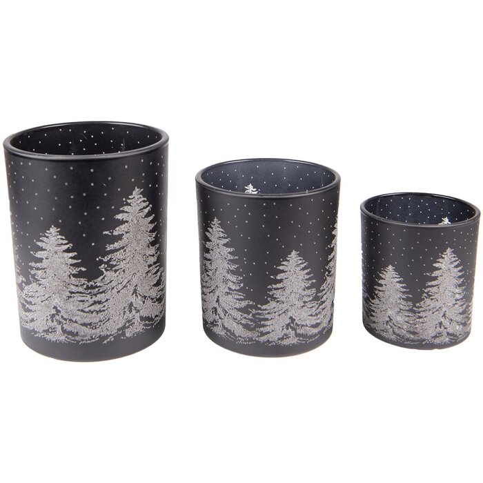 Clayre & Eef 6GL4104 Tealight holder (3 pieces) Ø 10x12 - Ø 9x10 - Ø 7x8 cm Black