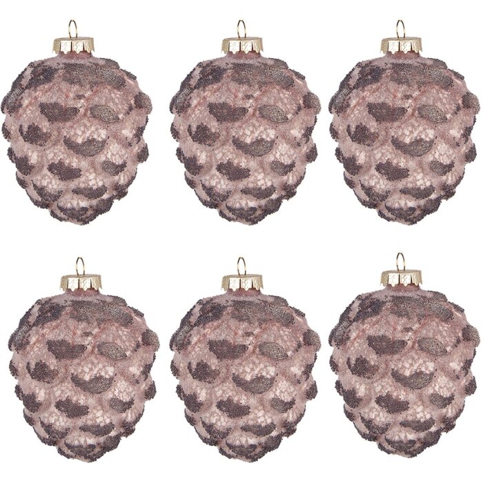 Clayre & Eef 6GL4121 Christmas Ball Ø 8x10 cm (Set of 6) Pink