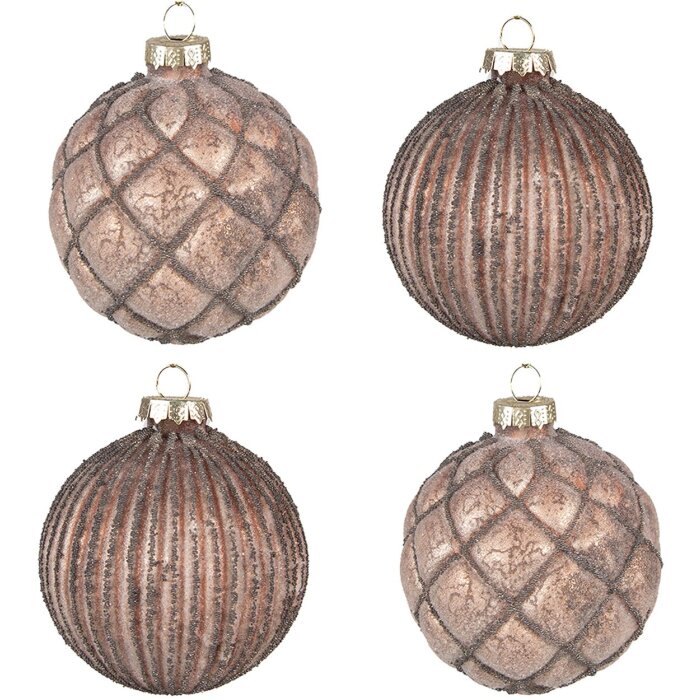 Clayre & Eef 6GL4144 Christmas Tree Ball Ø 8x8 cm (Set of 4) Brown