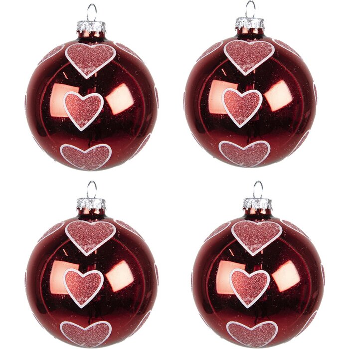 Clayre & Eef 6GL4166 Christmas Tree Ball Ø 8x8 cm (Set of 4) Red