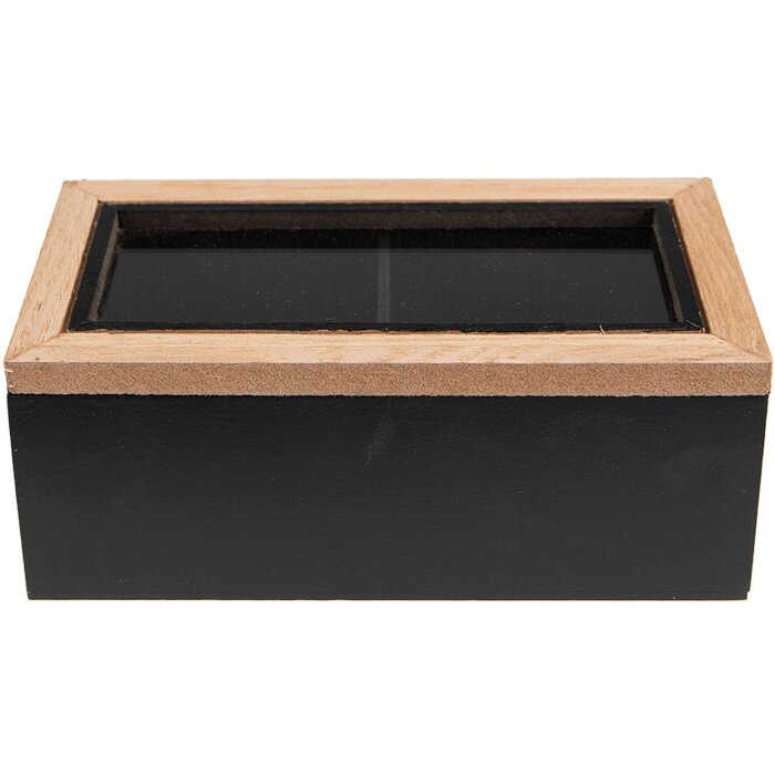 Clayre & Eef 6H2235 Tea caddy (2 compartments) 18x9x7 cm Black - Brown Tea Box