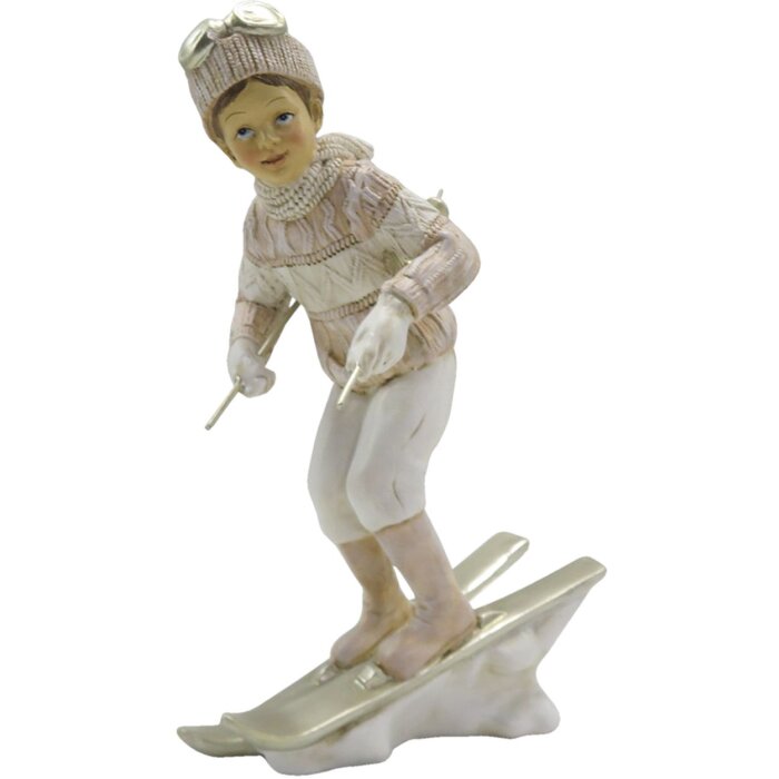 Clayre & Eef 6PR3647 Decoration Child on Ski 12x8x19 cm Pink - White