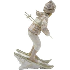 Clayre & Eef 6PR3647 Decoration Child on Ski 12x8x19 cm Pink - White