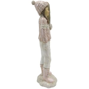 Clayre & Eef 6PR3649 Decoration Child with Ski 9x7x21 cm Pink - White