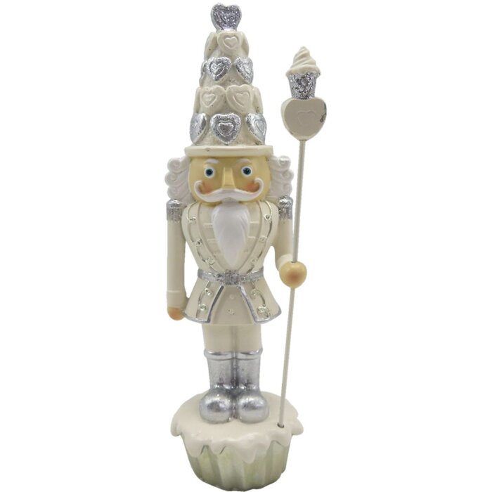 Clayre & Eef 6PR3666 Decoration Nutcracker 5x5x16 cm White - Silver Coloured