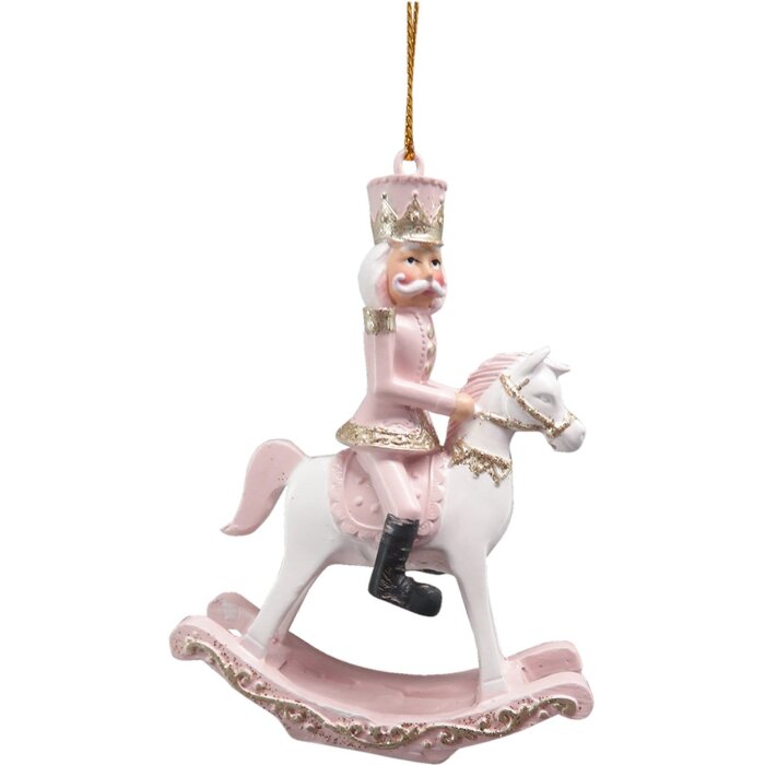 Clayre & Eef 6PR3671 Decoration Nutcracker on Rocking Horse 6x3x9 cm Pink