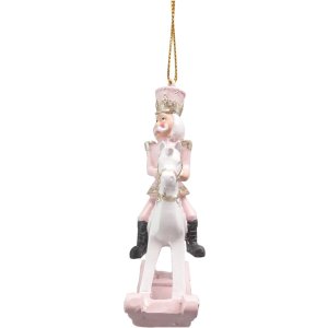 Clayre & Eef 6PR3671 Decoration Nutcracker on Rocking Horse 6x3x9 cm Pink