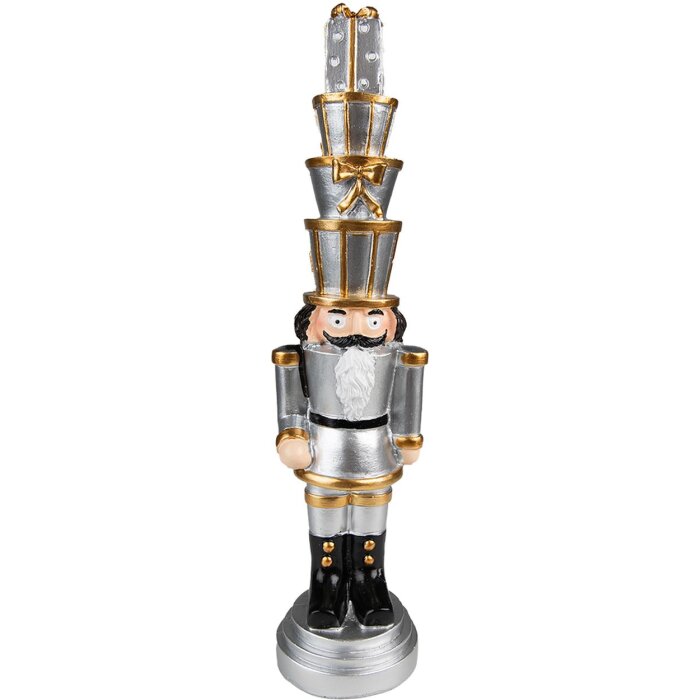 Clayre & Eef 6PR3697 Decoration Nutcracker 8x7x33 cm Silver-coloured