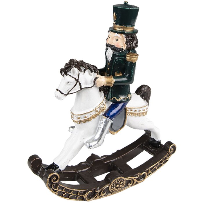 Clayre & Eef 6PR3709 Decoration Nutcracker on Rocking Horse 15x5x18 cm Green