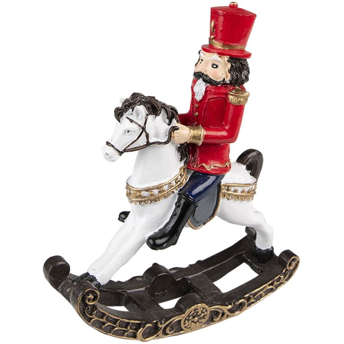 Clayre & Eef 6PR3710 Decoration Nutcracker on Rocking Horse 15x5x18 cm Red