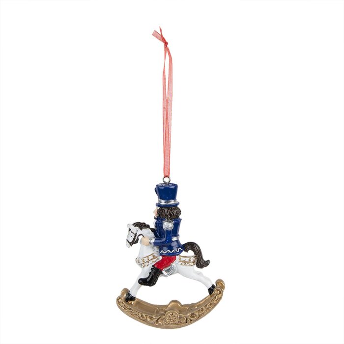 Clayre & Eef 6PR3716 Decoration Nutcracker on Rocking Horse 7x2x10 cm Blue