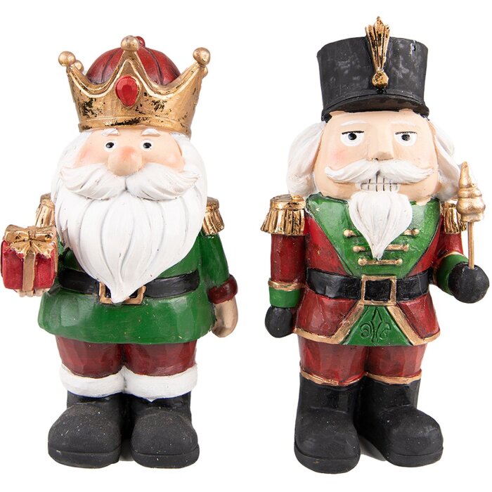 Clayre & Eef 6PR3732 Decoration Nutcracker (Set of 2) 11x8x21 cm Red - Green