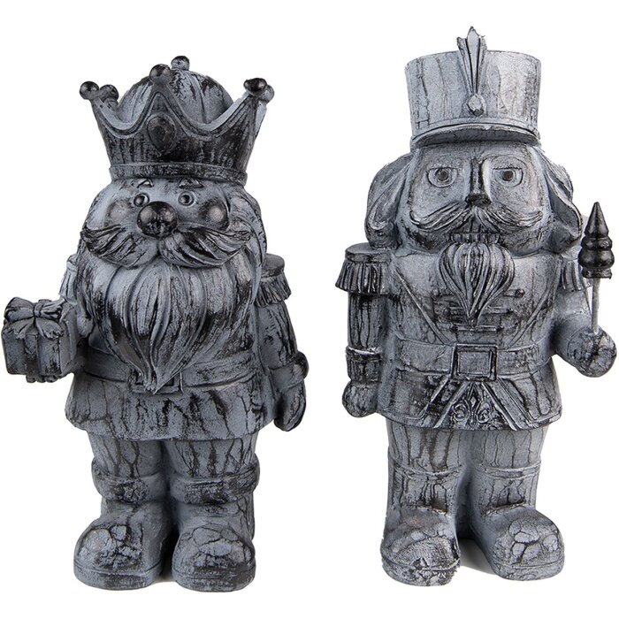 Clayre & Eef 6PR3732Z Decoration Nutcracker (Set of 2) 11x8x21 cm Grey