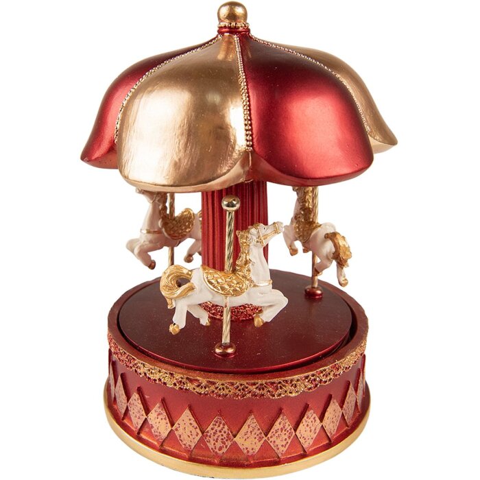 Clayre & Eef 6PR3771 Music Box Carousel Ø 11x16 cm Red