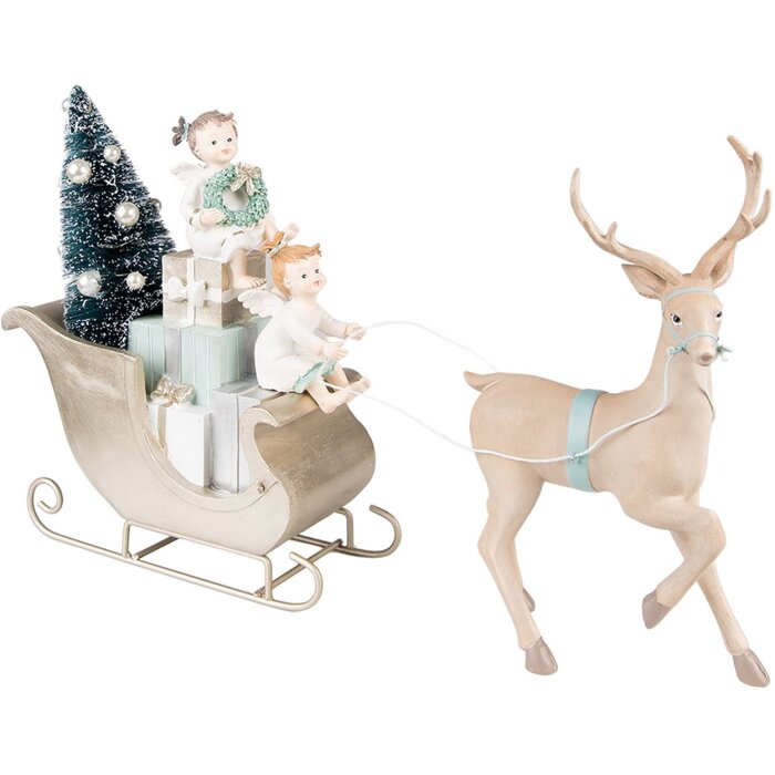 Clayre & Eef 6PR3779 Decoration Sleigh with Reindeer LED 36x10x26 cm - 2xAAA