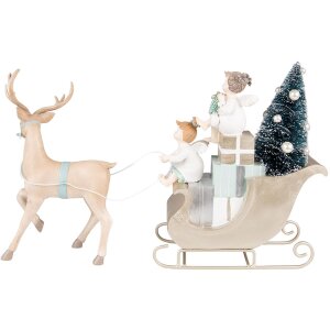 Clayre & Eef 6PR3779 Decoration Sleigh with Reindeer LED 36x10x26 cm - 2xAAA