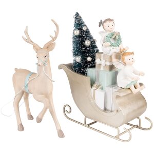 Clayre & Eef 6PR3779 Decoration Sleigh with Reindeer LED 36x10x26 cm - 2xAAA