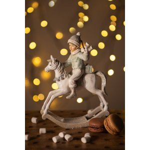 Clayre & Eef 6PR4791 Decoration Child on Rocking Horse 14x7x20 cm Beige