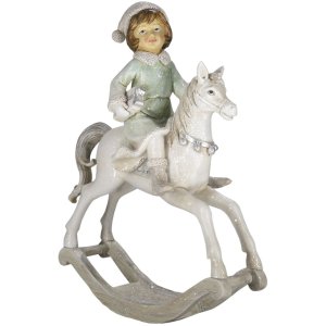 Clayre & Eef 6PR4792 Decoration Child on Rocking Horse 19x8x26 cm Beige - Green