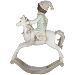 Clayre & Eef 6PR4792 Decoration Child on Rocking Horse 19x8x26 cm Beige - Green