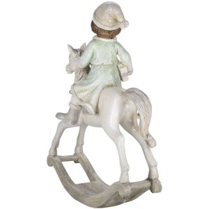 Clayre & Eef 6PR4792 Decoration Child on Rocking Horse 19x8x26 cm Beige - Green