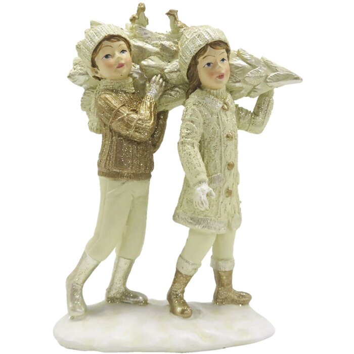 Clayre & Eef 6PR4796 Decoration Children with Christmas Tree 12x6x15 cm