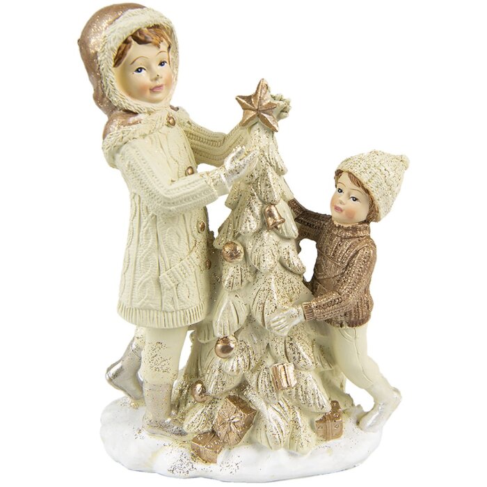 Clayre & Eef 6PR4797 Decoration Children with Christmas Tree 10x5x14 cm Beige