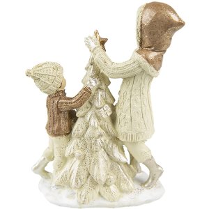 Clayre & Eef 6PR4797 Decoration Children with Christmas Tree 10x5x14 cm Beige