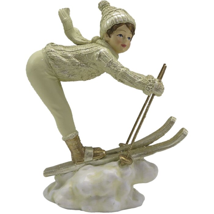 Clayre & Eef 6PR4800 Decoration Child on Ski 14x6x19 cm Beige - Gold Coloured