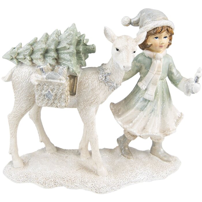 Clayre & Eef 6PR4808 Decoration Child with Deer 22x9x18 cm Silver-coloured