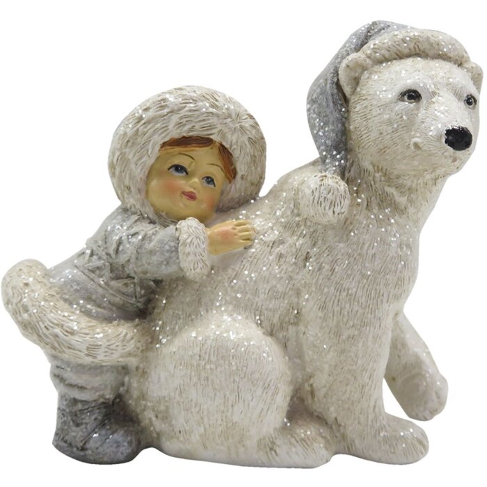 Clayre & Eef 6PR4811 Decoration Child with Polar Bear 11x6x11 cm Silver-coloured