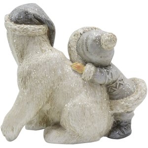 Clayre & Eef 6PR4811 Decoration Child with Polar Bear 11x6x11 cm Silver-coloured