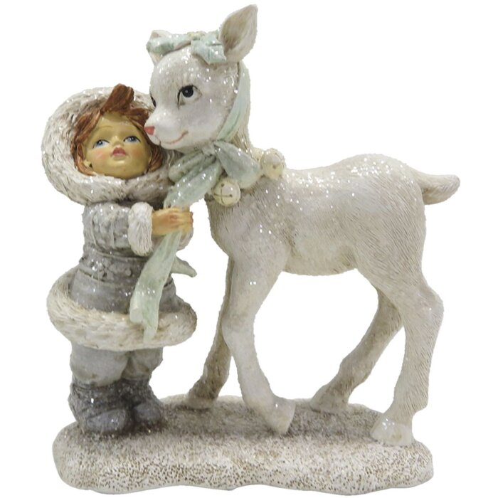 Clayre & Eef 6PR4812 Decoration Child with Deer 12x6x13 cm Silver-coloured